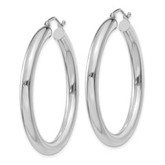 10K White Gold 4mm Polished Hoop Earrings with Rhodium Finish