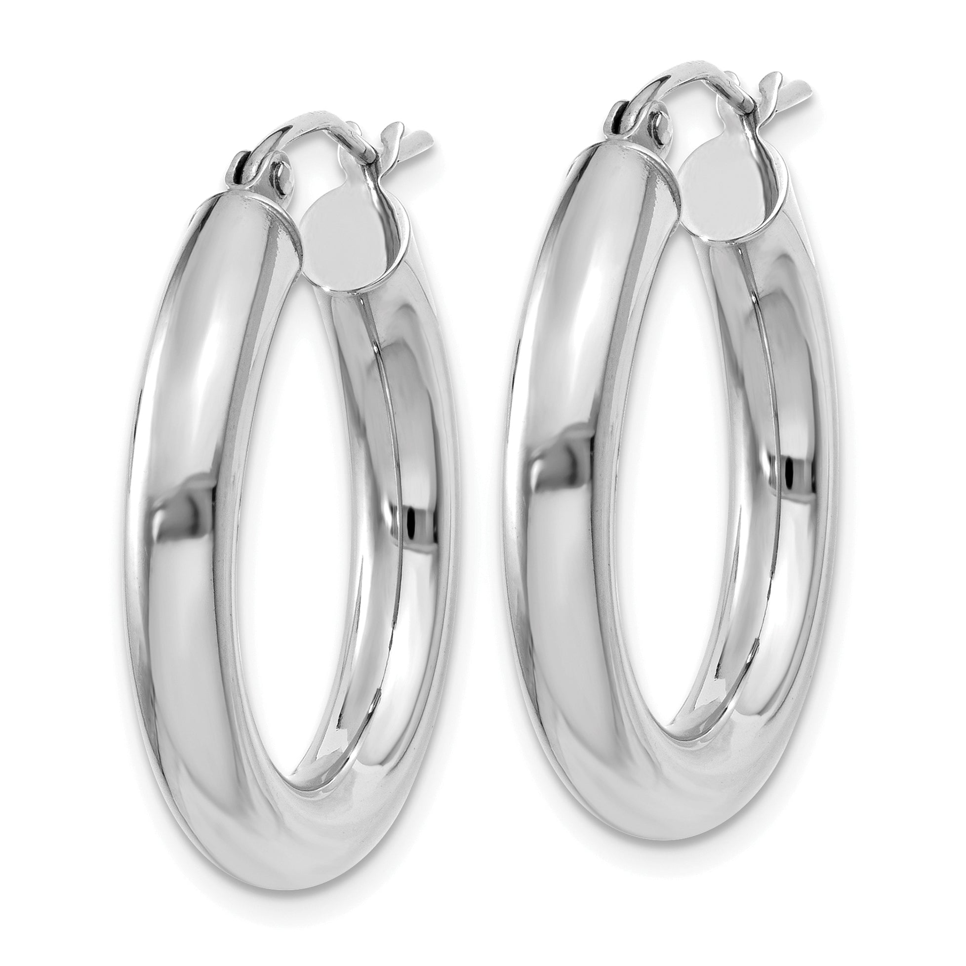 10K White Gold Polished Hoop Earrings 4mm Rhodium-Plated Elegant Design