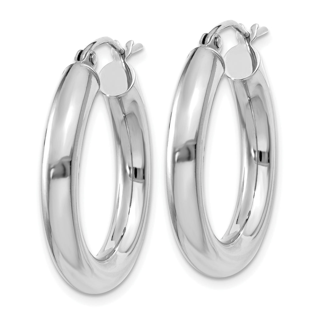 10K White Gold Polished Hoop Earrings 4mm Rhodium-Plated Elegant Design