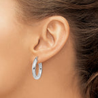 10K White Gold Polished Hoop Earrings 4mm Rhodium-Plated Elegant Design