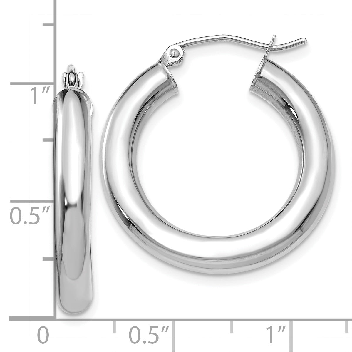 10K White Gold Polished Hoop Earrings 4mm Rhodium-Plated Elegant Design