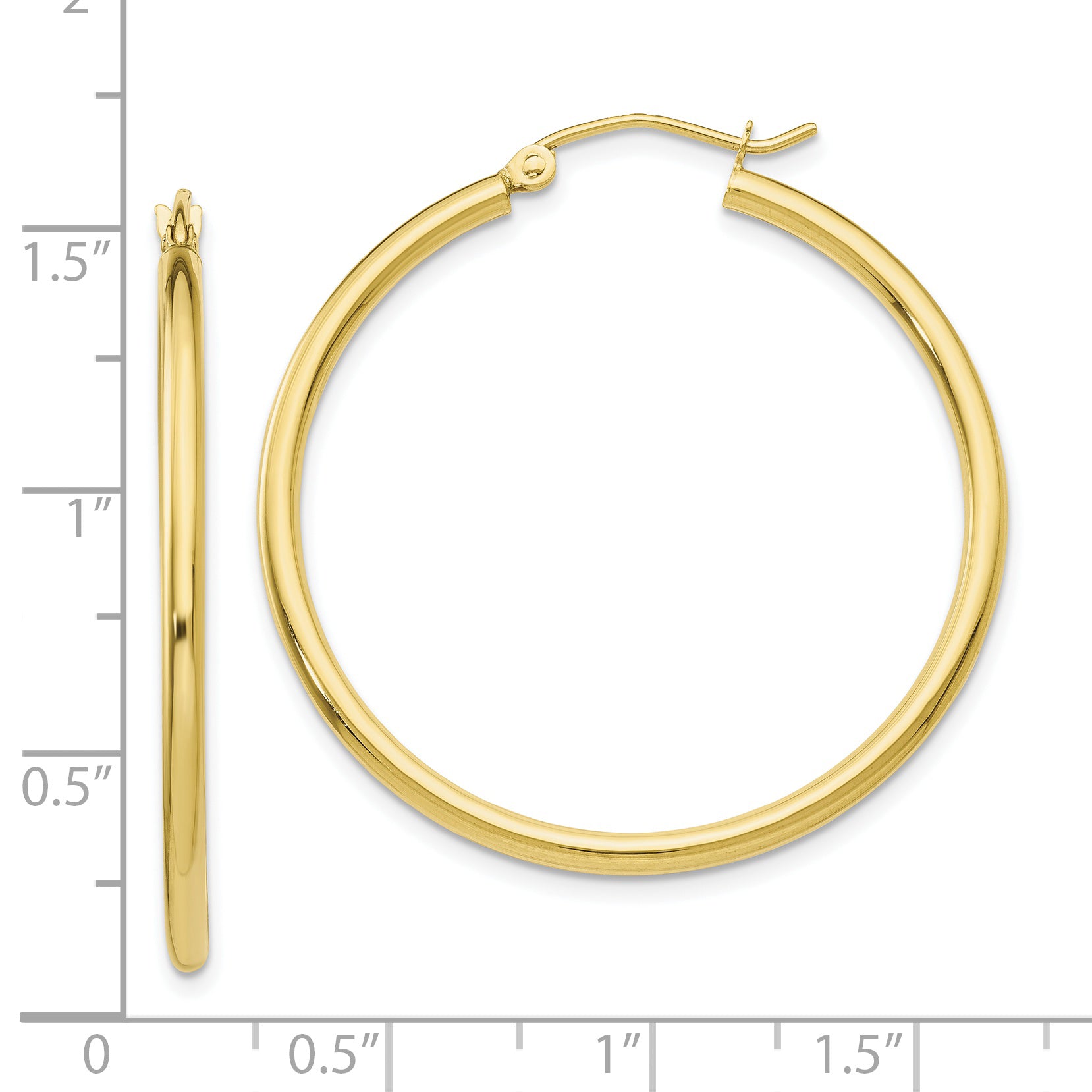 10K Gold Polished Hoop Earrings 2mm Elegantly Crafted for Women
