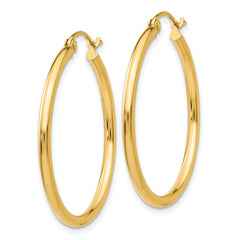 10K Gold Polished 2mm Tube Hoop Earrings for Women