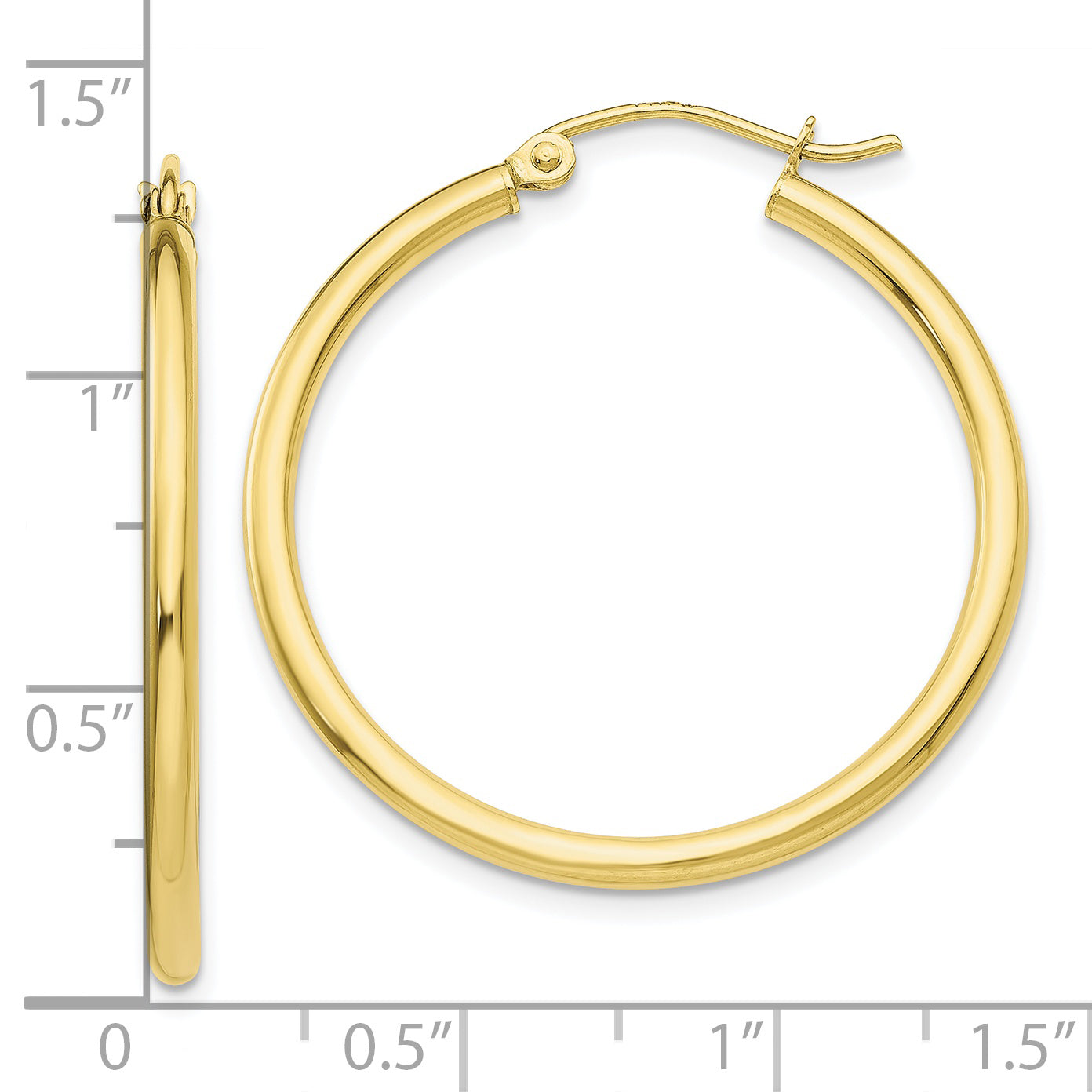 10K Gold Polished 2mm Tube Hoop Earrings for Women