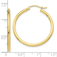 10K Gold Polished 2mm Tube Hoop Earrings for Women