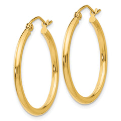 10K Gold Polished 2mm Tube Hoop Earrings for Women Elegant and Timeless