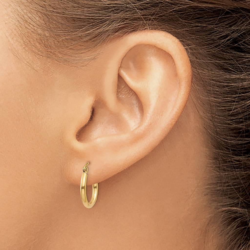 Polished Tube Hoop Earrings in 10K Yellow Gold, 2mm