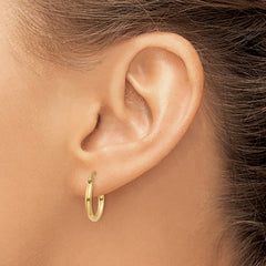 10K Gold Polished Tube Hoop Earrings 2mm Elegant Classic Style