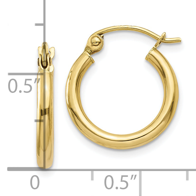10K Gold Polished Tube Hoop Earrings 2mm Elegant Classic Style