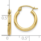 Polished Tube Hoop Earrings in 10K Yellow Gold, 2mm
