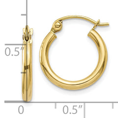 10K Gold Polished Tube Hoop Earrings 2mm Elegant Classic Style