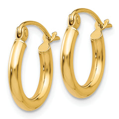 10K Gold Polished Tube Hoop Earrings Elegant 2mm Design for Women