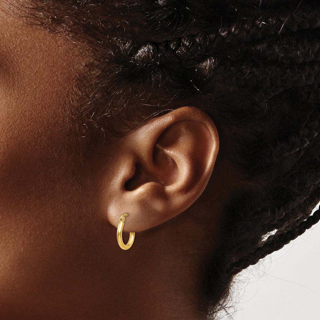 10K Gold Polished Tube Hoop Earrings Elegant 2mm Design for Women