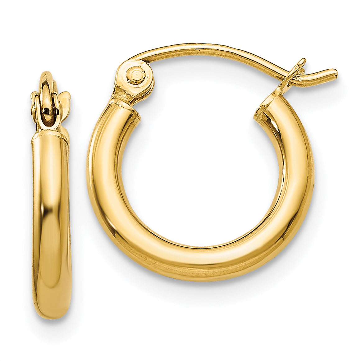 10K Polished 2mm Tube Hoop Earrings