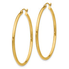 10K Gold Polished Hoop Earrings 2mm Tube Classic Elegant Style 38mm