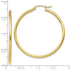 10K Gold Polished Hoop Earrings 2mm Tube Classic Elegant Style 38mm