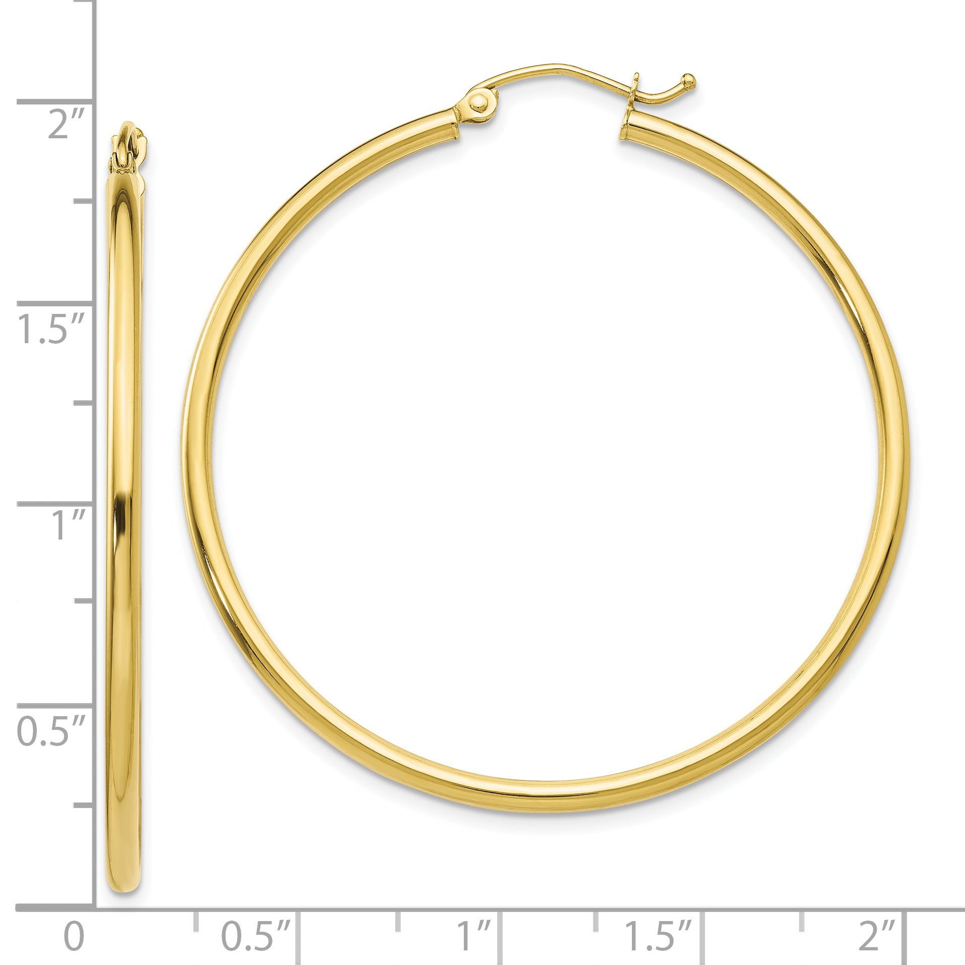 10K Gold Polished Hoop Earrings with Wire Closure  Elegant 42mm Design