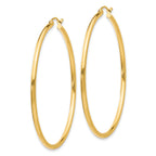 10K Gold Polished Hoop Earrings 2mm Tube Elegant 49mm Drop