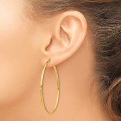 10K Yellow Gold Polished Hoop Earrings  50mm Elegant Tube Design for Women
