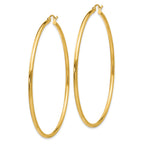 10K Gold Polished Hoop Earrings 2mm Tube Elegant 55mm Women's