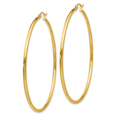 10K Gold Polished Hoop Earrings 2mm Tube Elegant 55mm Women's
