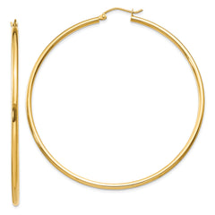 10K Polished 2mm Tube Hoop Earrings