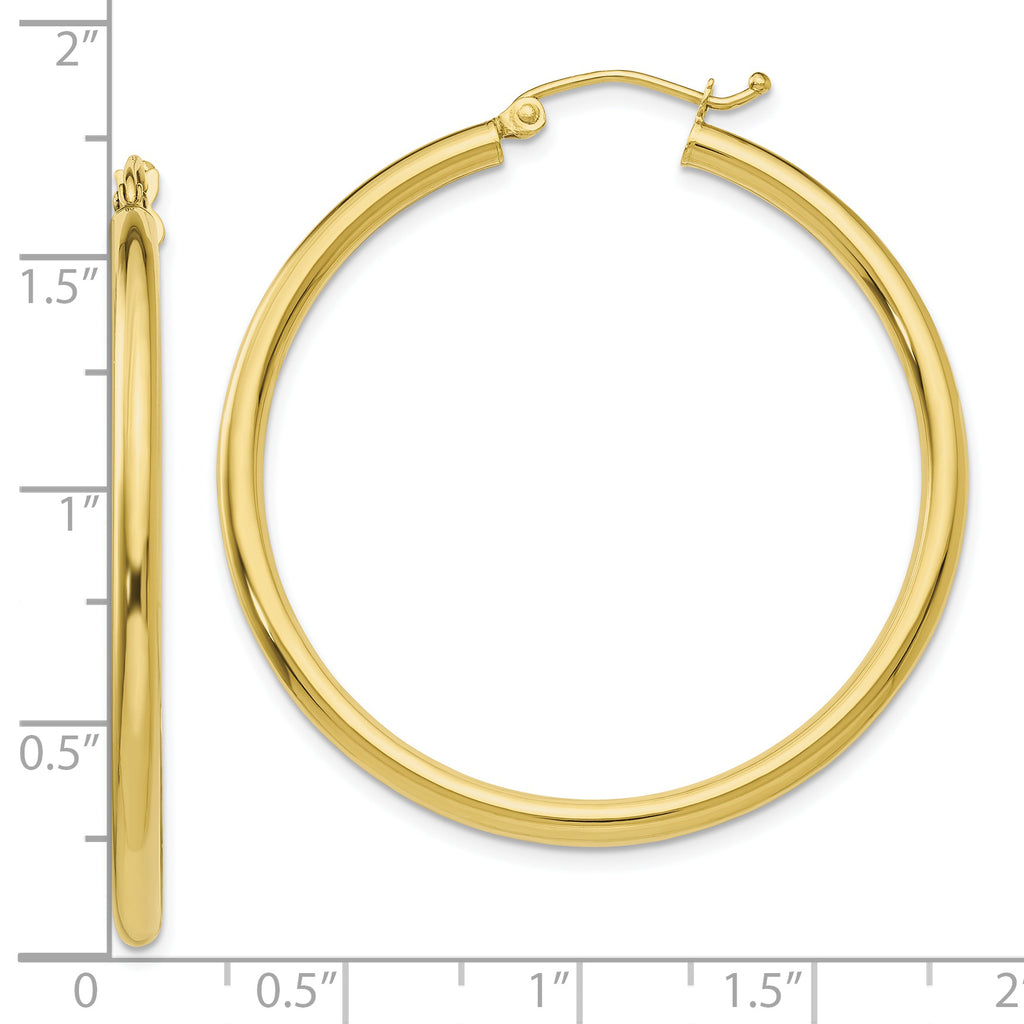10K Gold Polished 2.5mm Hoop Earrings with Wire Clutch Closure