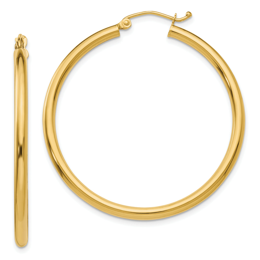 10K Polished 2.5mm Tube Hoop Earrings