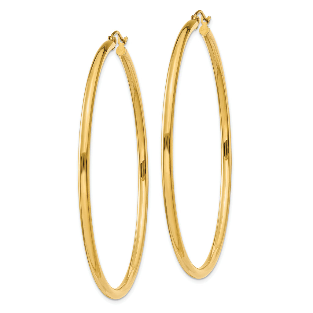 10K Gold Polished Tube Hoop Earrings, 2.5mm Elegant Design for Women