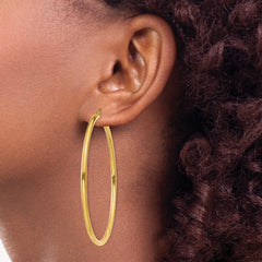10K Gold Polished Tube Hoop Earrings, 2.5mm Elegant Design for Women