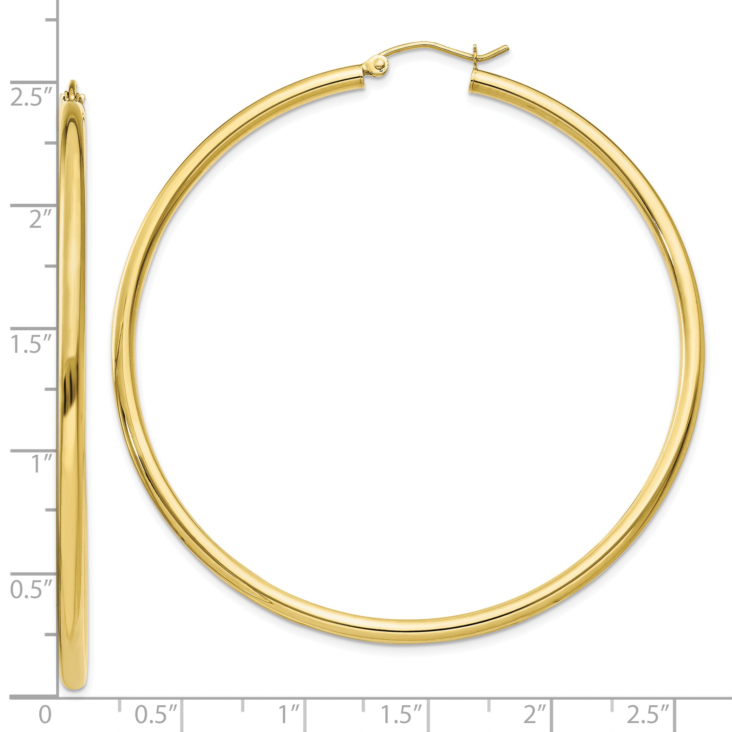 10K Gold Polished Tube Hoop Earrings, 2.5mm Elegant Design for Women
