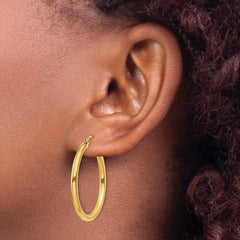 10K Gold Polished Hoop Earrings 2.5mm Tube Elegant Design