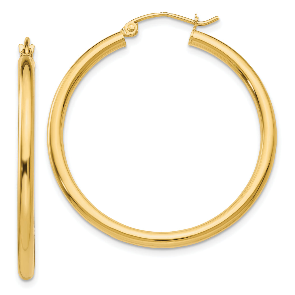 10K Polished 2.5mm Tube Hoop Earrings