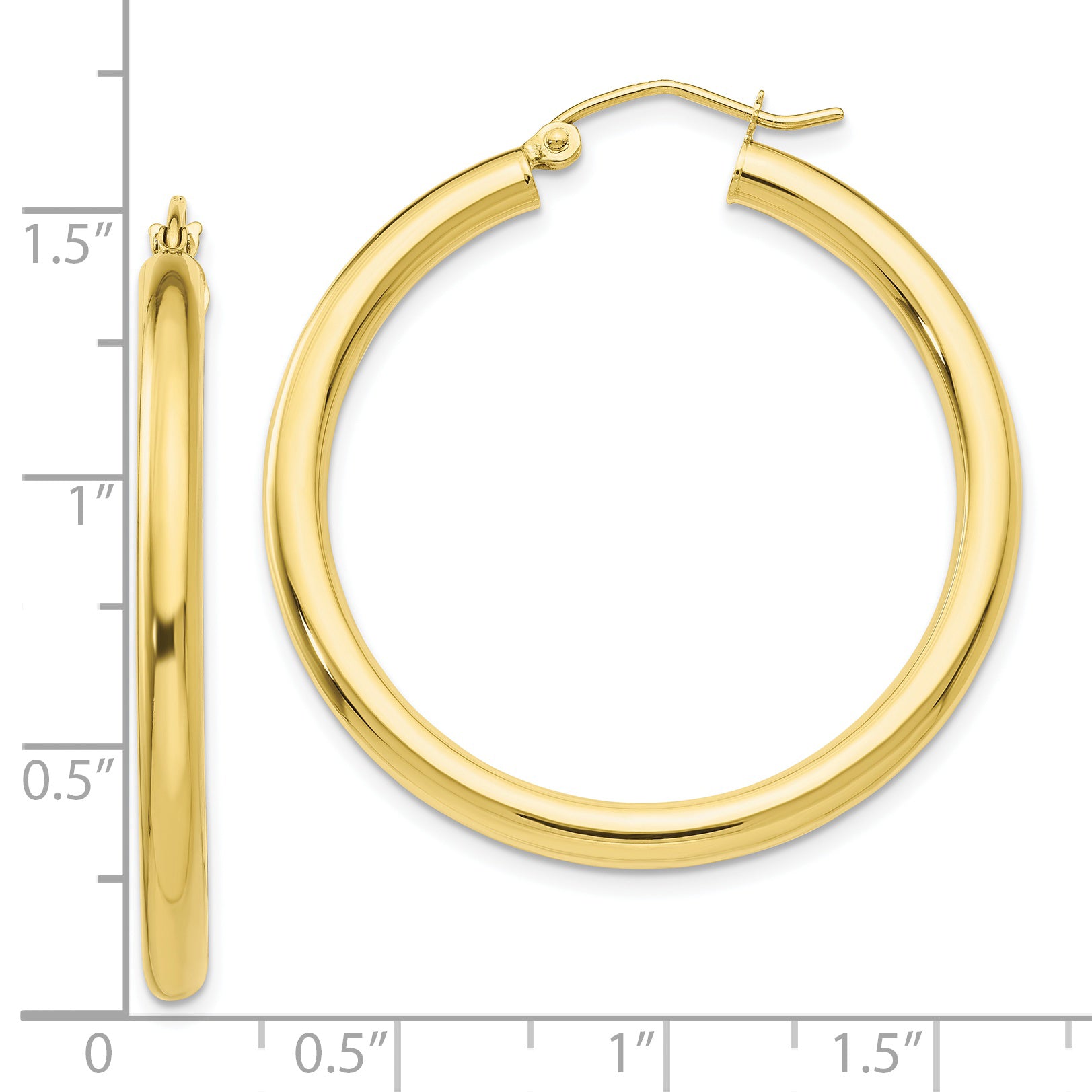 10K Gold Polished Hoop Earrings 3mm Tube Elegant Wire Closure