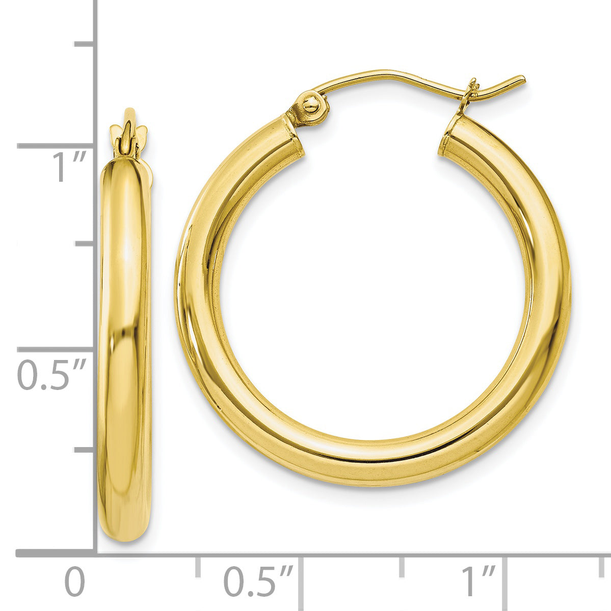 10K Polished 3mm Tube Hoop Earrings