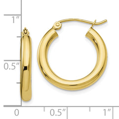 10K Polished 3mm Tube Hoop Earrings