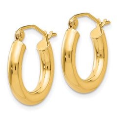 10K Polished 3mm Tube Hoop Earrings