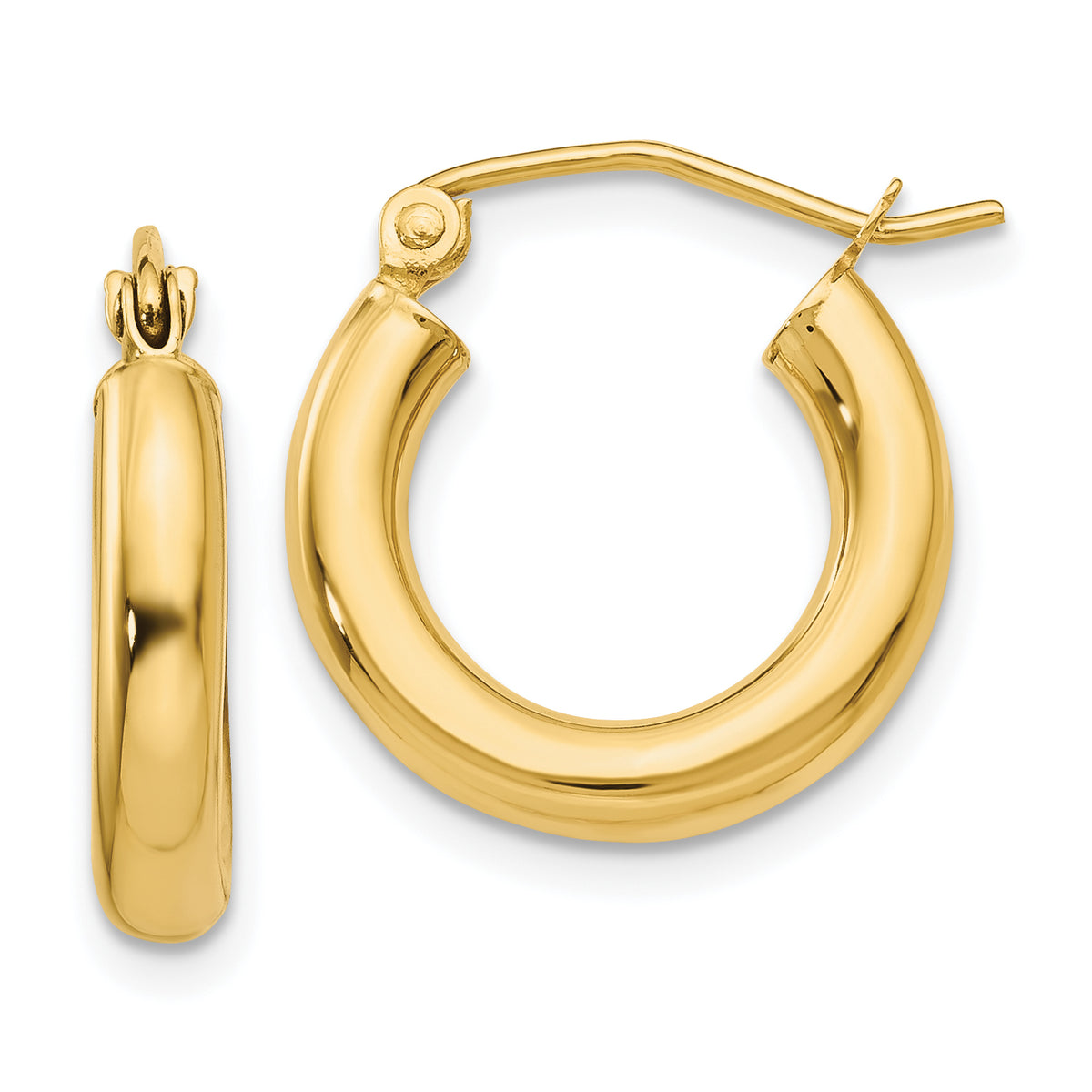 10K Polished 3mm Tube Hoop Earrings