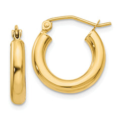 10K Polished 3mm Tube Hoop Earrings