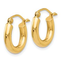 10K Polished 3mm Tube Hoop Earrings