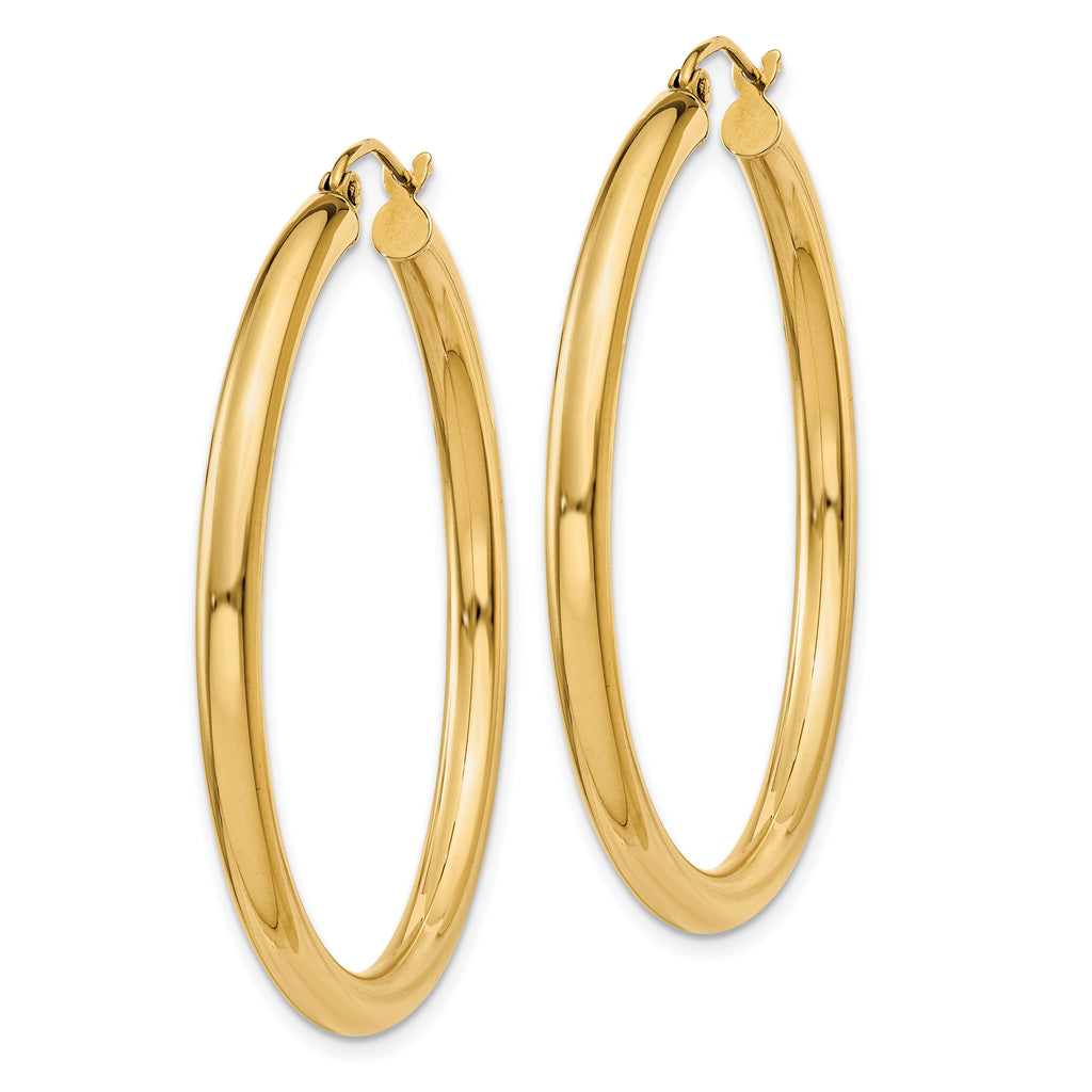 10K Gold Polished Hoop Earrings with Wire Closure 3mm Classic