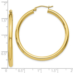 10K Polished 3mm Tube Hoop Earrings