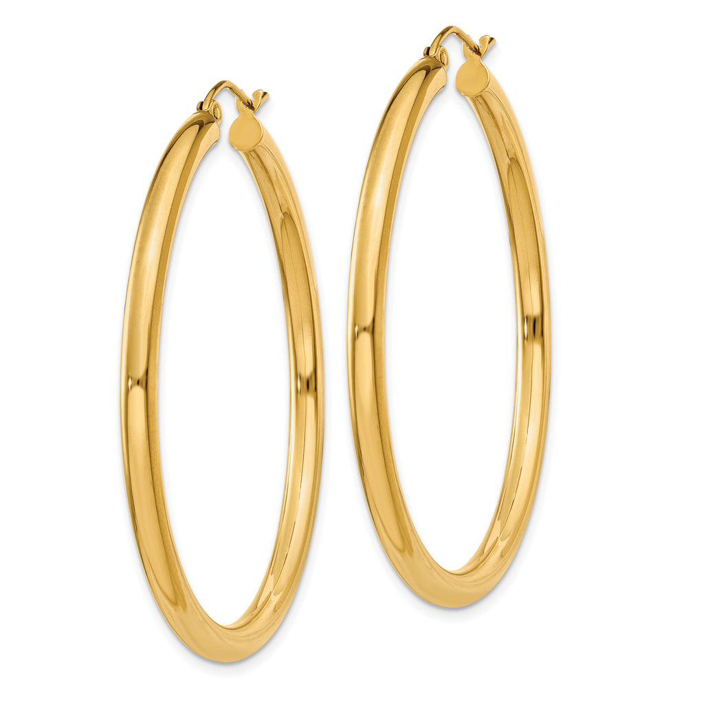 10K Yellow Gold Polished Hoop Earrings 3mm Tube Elegant Design for Women