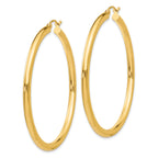 10K Gold Polished Hoop Earrings, 3mm Thick, 45mm Length