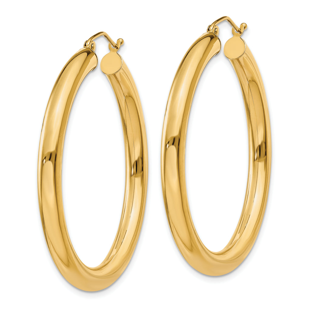10K Gold Polished 4mm Tube Hoop Earrings for Women Elegant Style