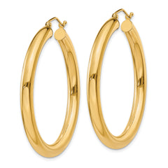 10K Gold Polished 4mm Tube Hoop Earrings for Women Elegant Style