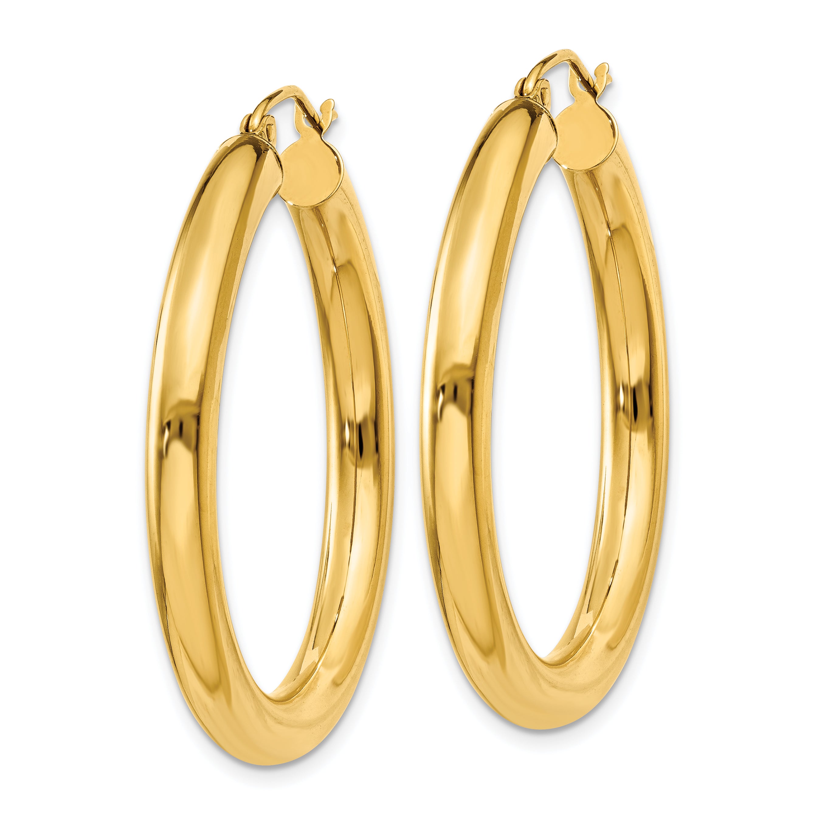 10K Gold Polished Tube Hoop Earrings 4mm Elegant Design