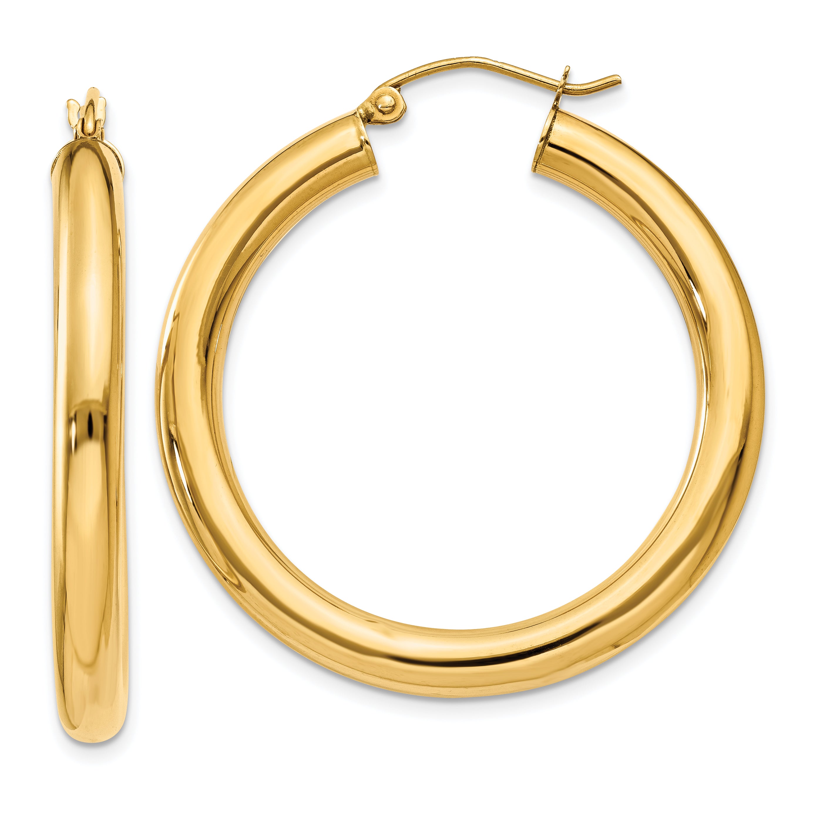 10K Polished 4mm Tube Hoop Earrings