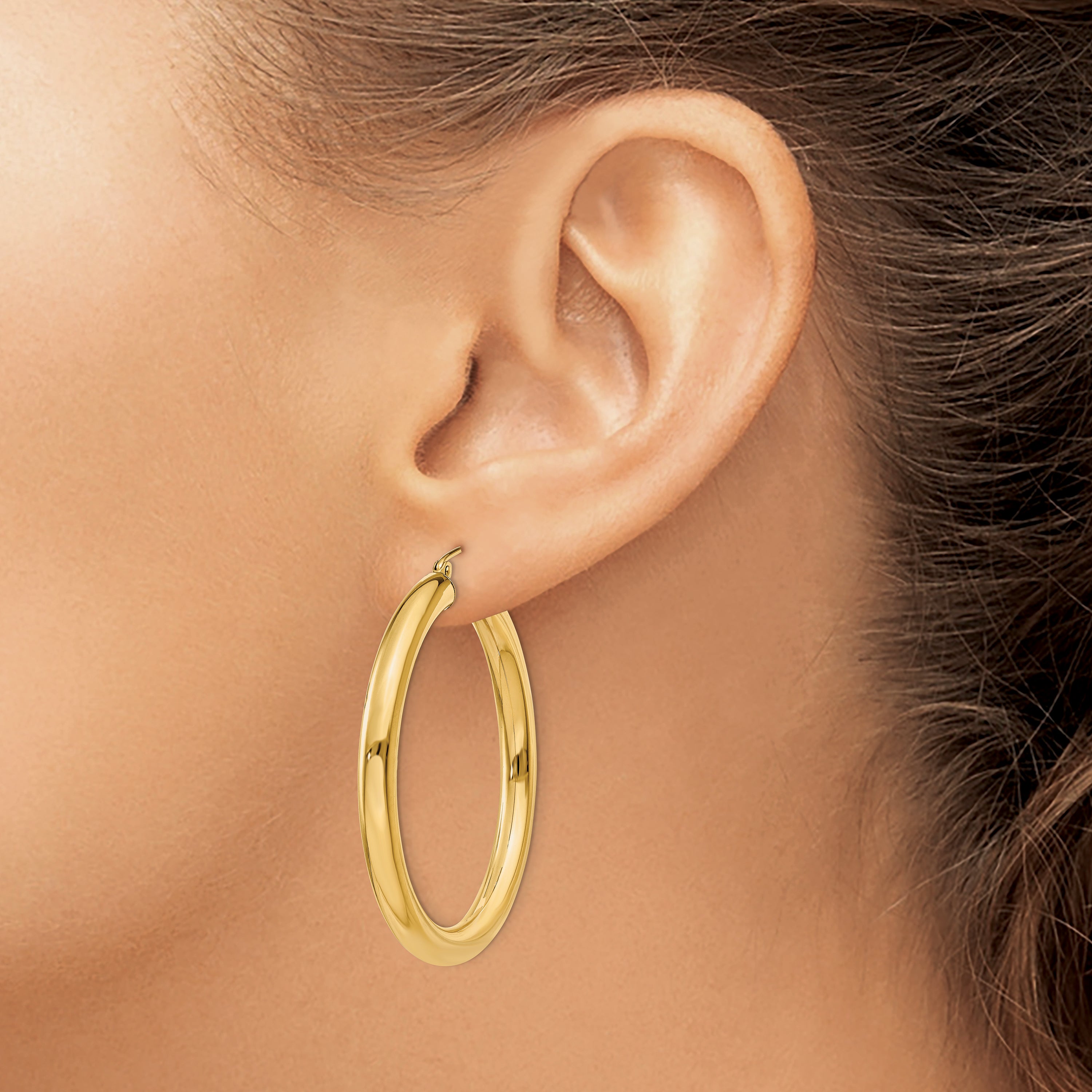 10K Gold Polished 4mm Tube Hoop Earrings for Women Elegant Design