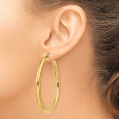 10K Polished 4mm Tube Hoop Earrings